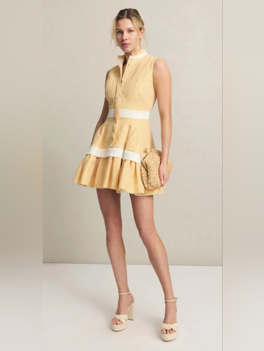Alexis Yellow and White Sleeveless Mini Dress